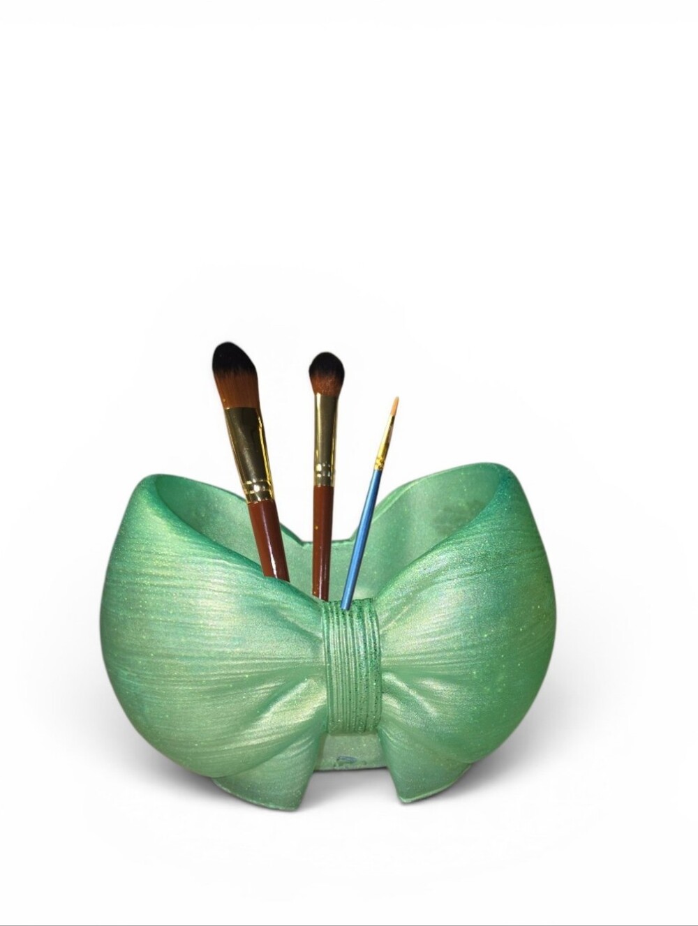 Hand Crafted Green Bow Brush Holder